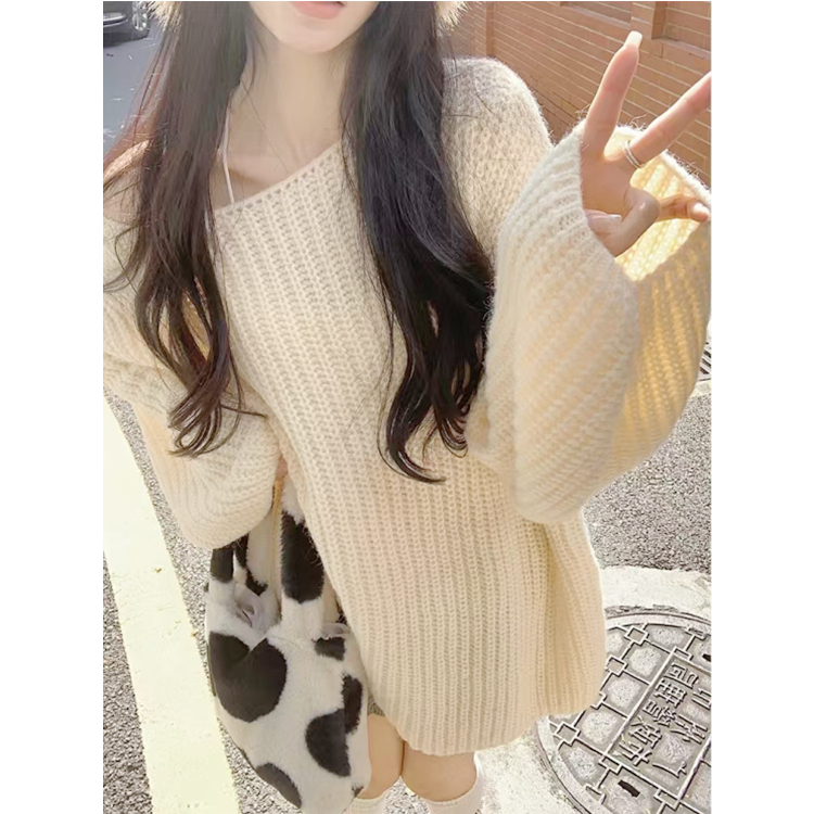 Strapless horizontal collar tops autumn sweater for women