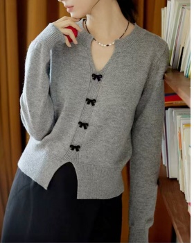 Bow buckle autumn and winter sweet split tops for women