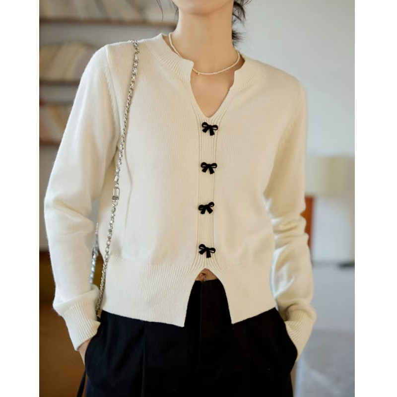 Bow buckle autumn and winter sweet split tops for women