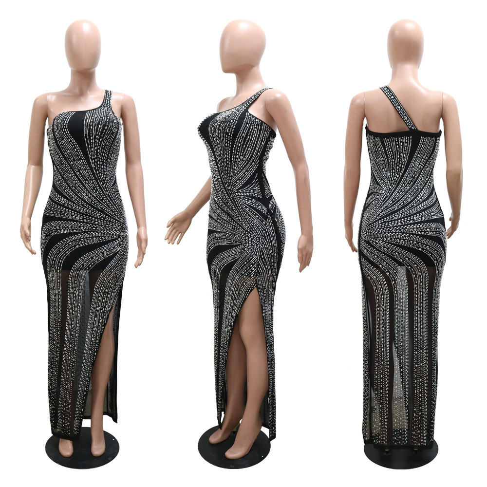 Sexy perspective dress rhinestone evening dress for women