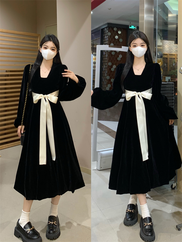 Autumn and winter Hepburn style slim dress for women