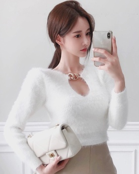 Mohair knitted sweater high waist tops for women