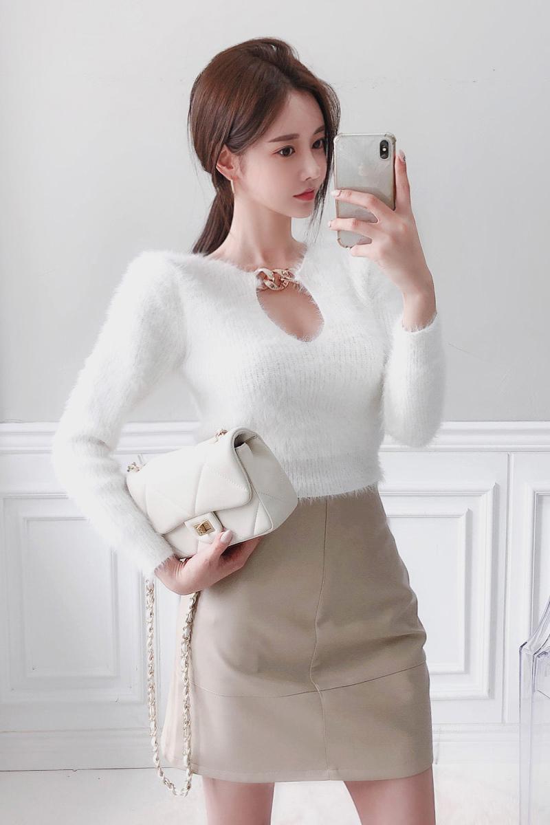 Mohair knitted sweater high waist tops for women