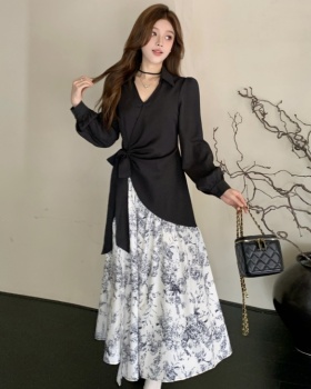 Pinched waist long dress slim dress for women