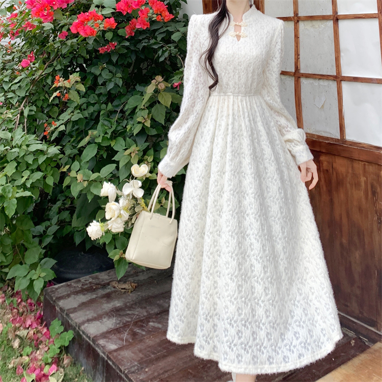 High waist hollow long dress A-line large yard dress