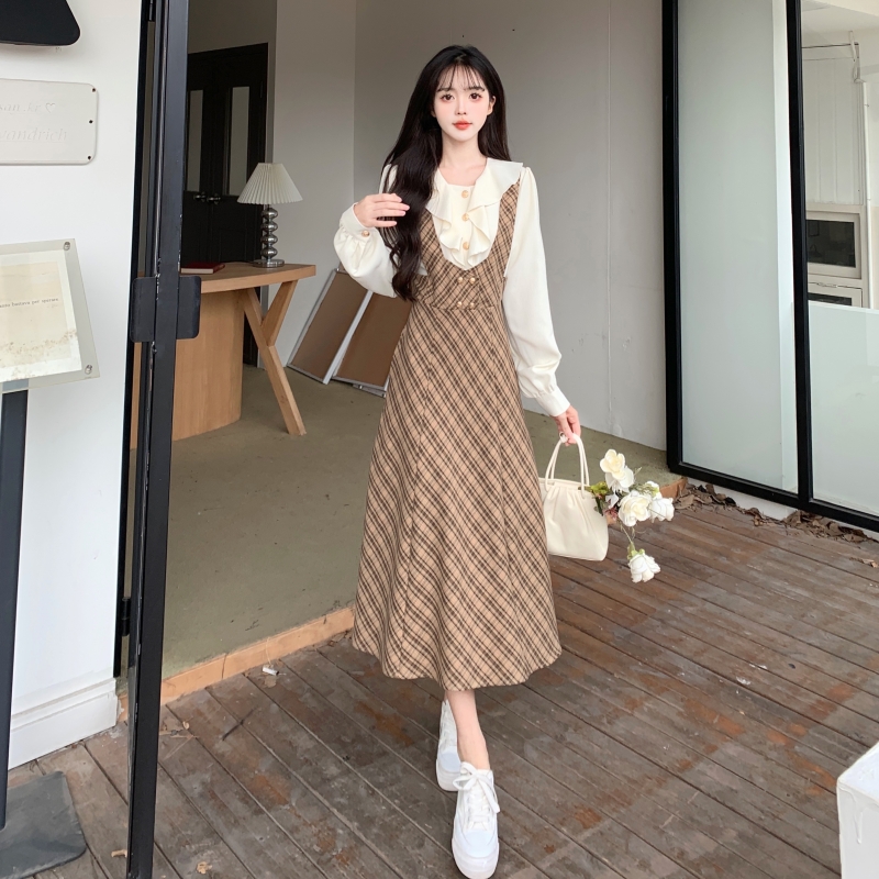 Lotus leaf edges shirt long dress for women