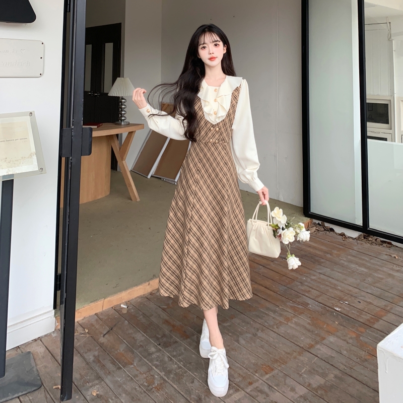 Lotus leaf edges shirt long dress for women