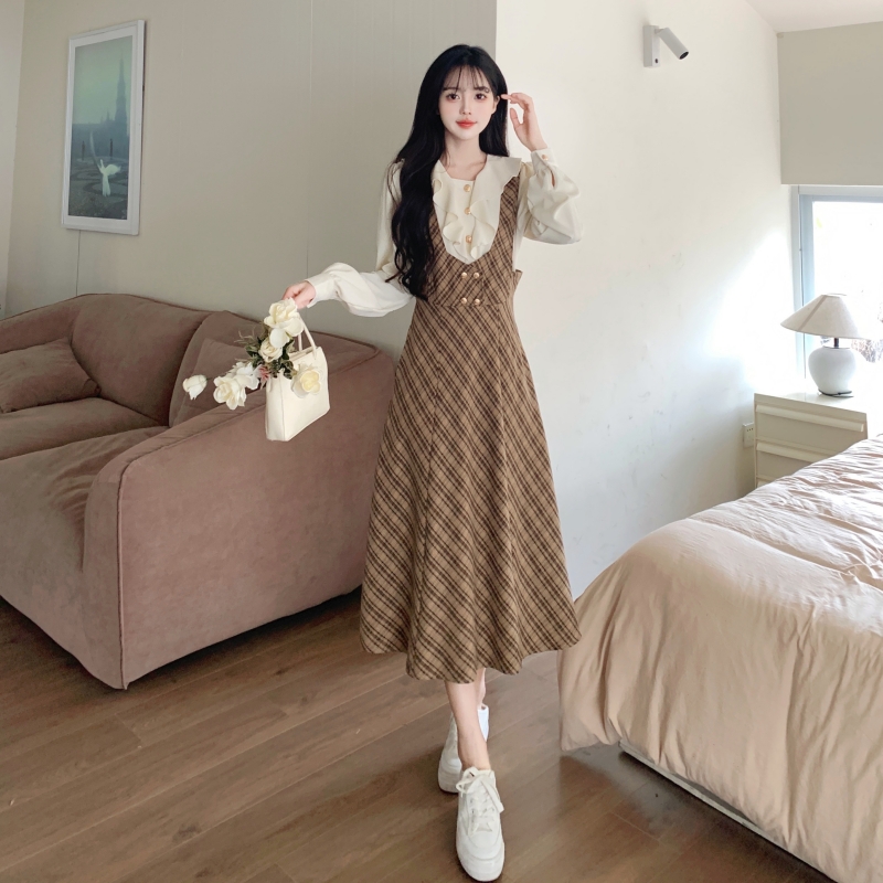 Lotus leaf edges shirt long dress for women