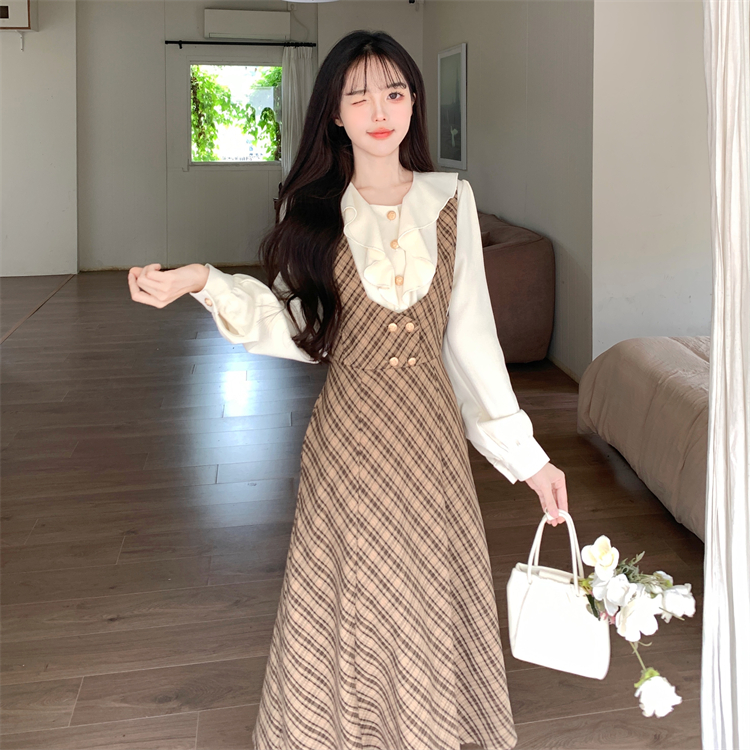 Lotus leaf edges shirt long dress for women