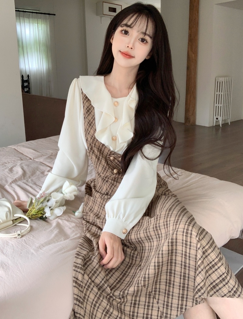 Lotus leaf edges shirt long dress for women