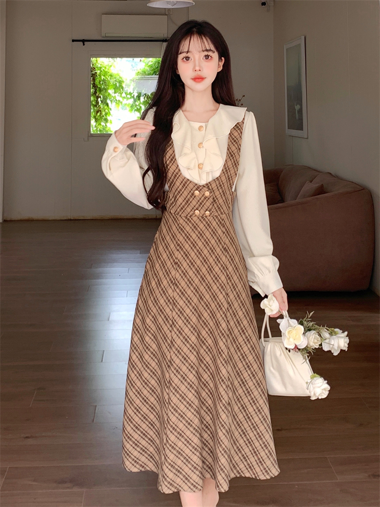 Lotus leaf edges shirt long dress for women