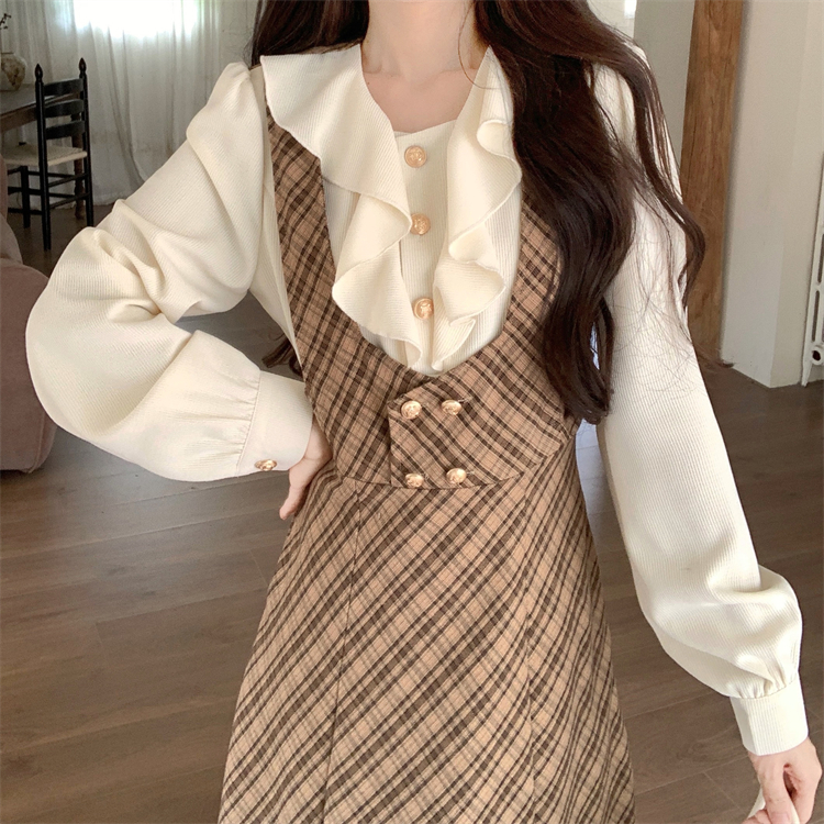 Lotus leaf edges shirt long dress for women