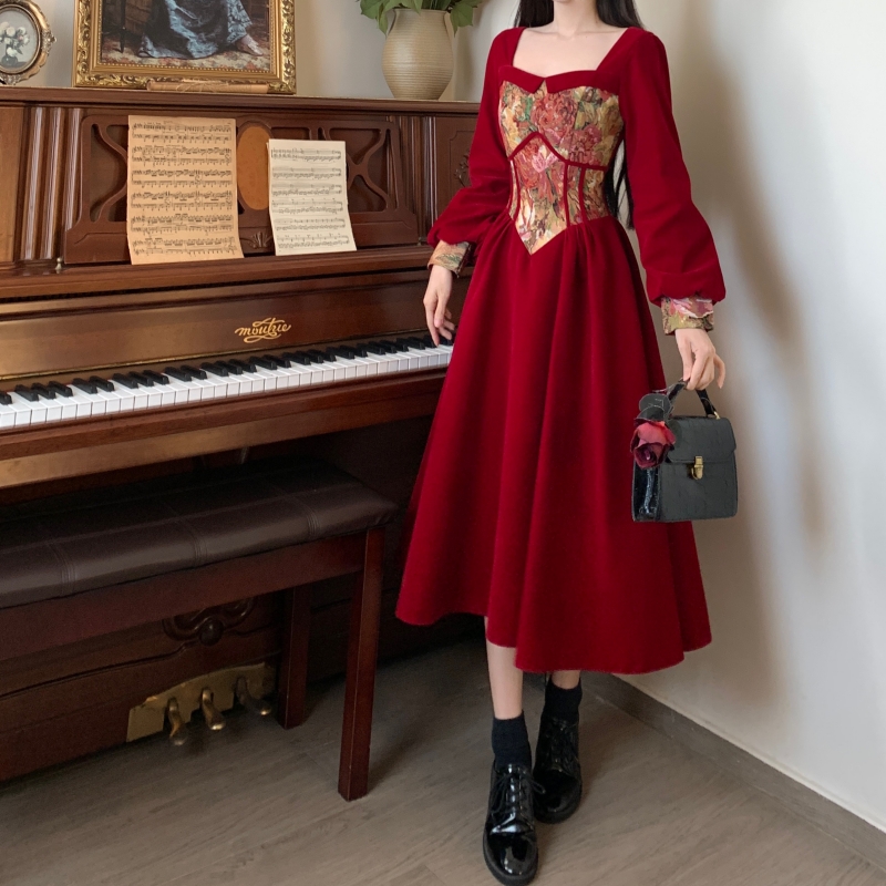 Large yard formal dress velvet evening dress for women