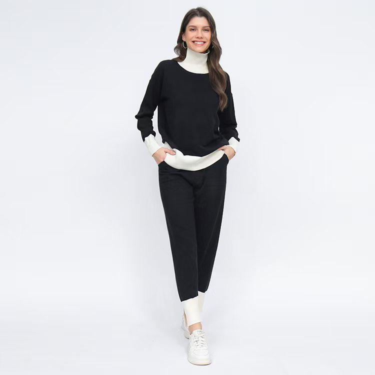 Knitted Casual wide leg pants fashion tops 2pcs set