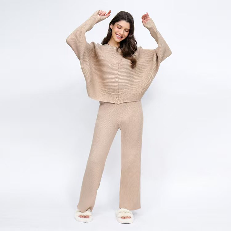 Autumn and winter wide leg pants sweater a set for women