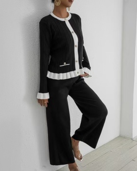 Speaker wide leg pants cardigan 2pcs set for women