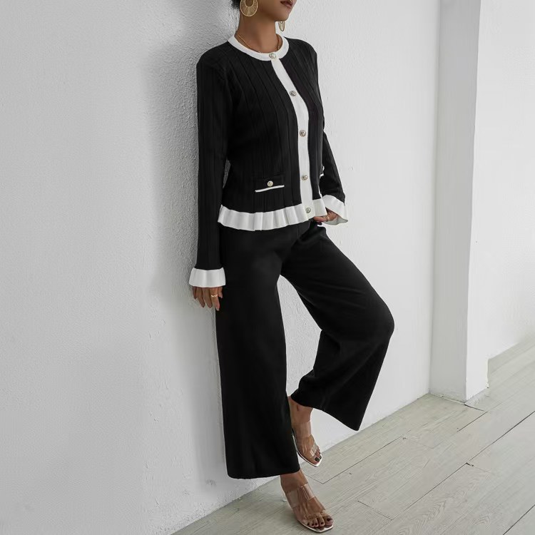 Speaker wide leg pants cardigan 2pcs set for women