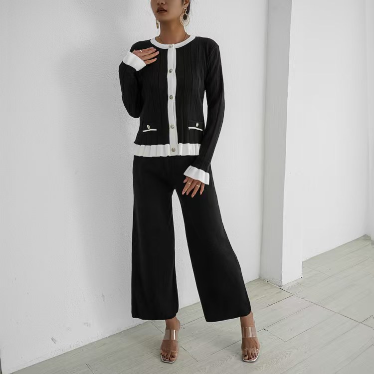 Speaker wide leg pants cardigan 2pcs set for women