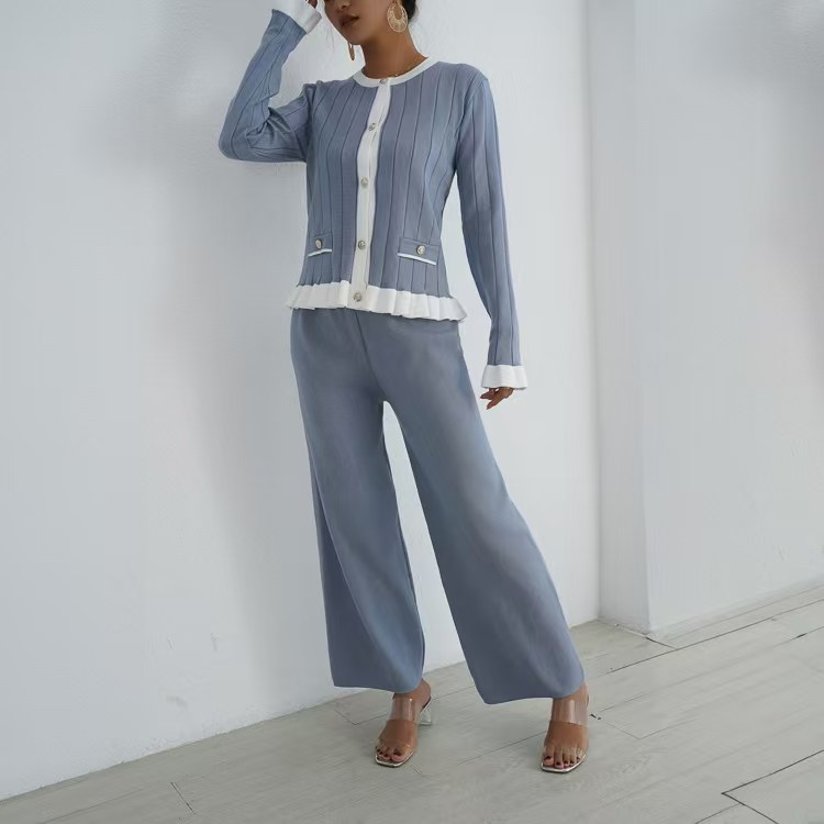 Speaker wide leg pants cardigan 2pcs set for women