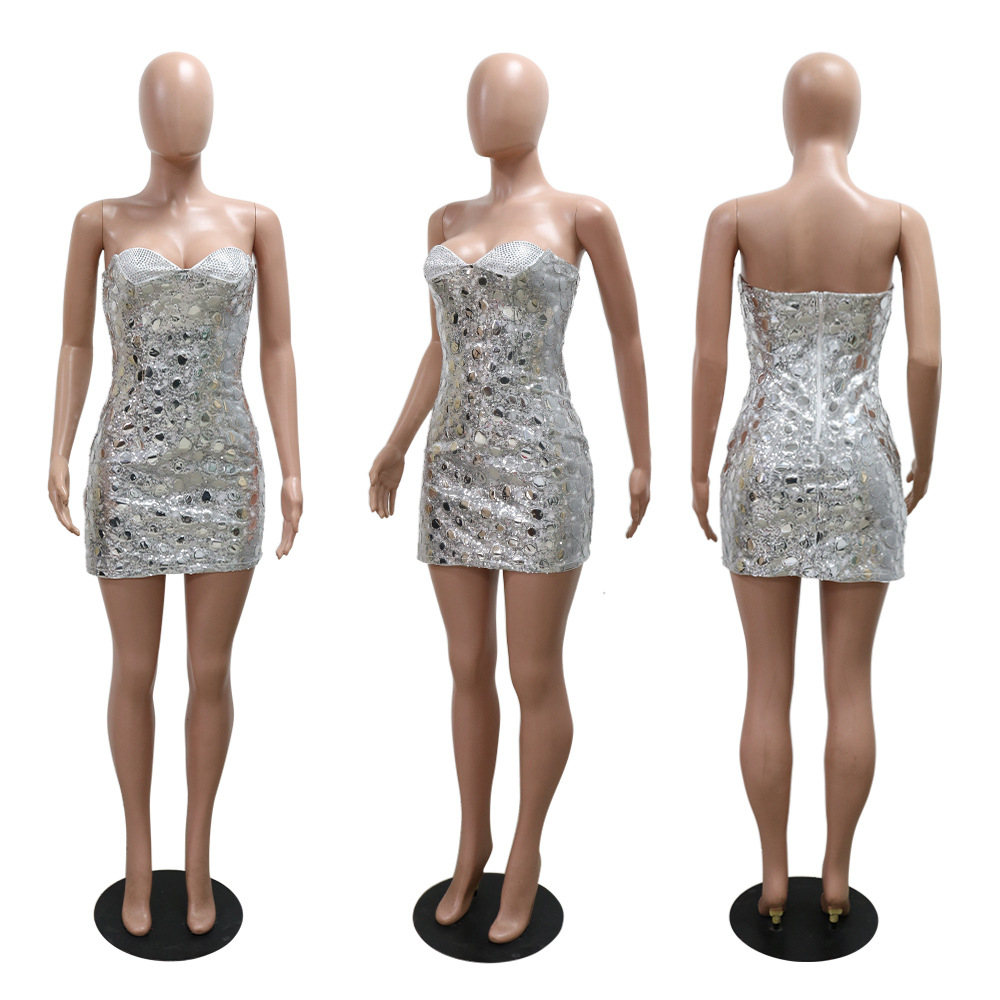 Wrapped chest fashion package hip rhinestone dress for women