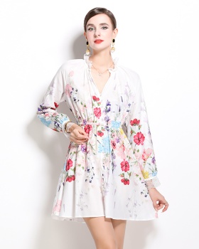 Colors kaleidoscope printing cotton linen dress