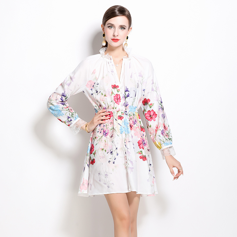 Colors kaleidoscope printing cotton linen dress