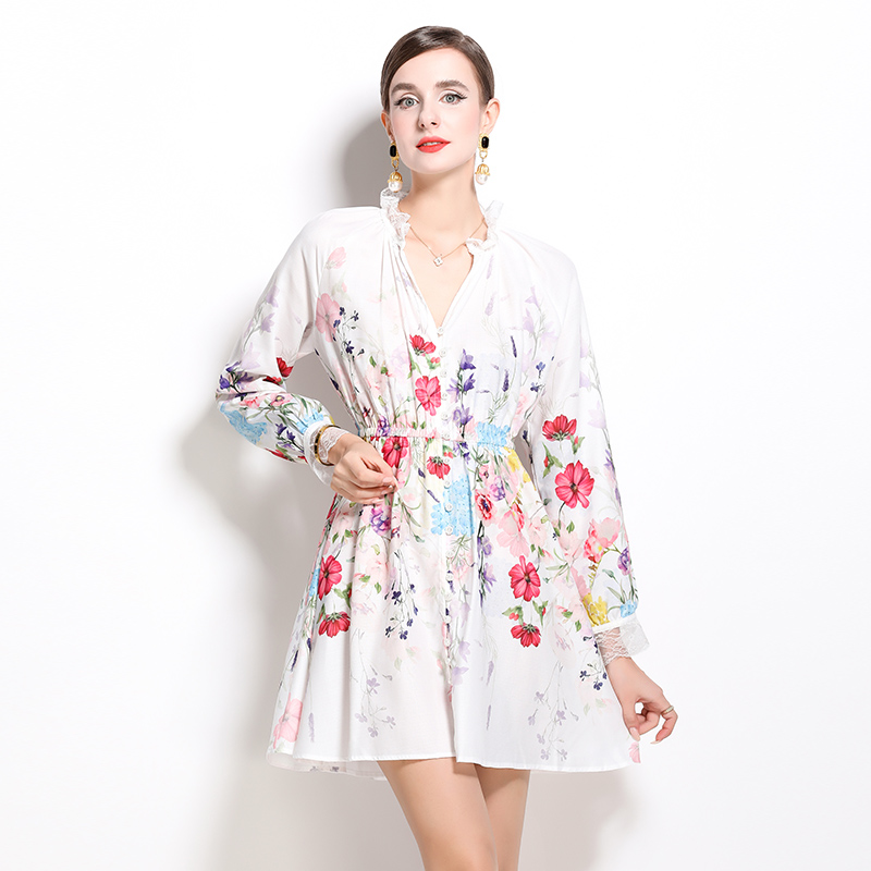 Colors kaleidoscope printing cotton linen dress