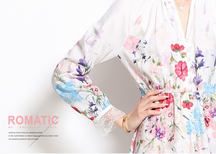 Colors kaleidoscope printing cotton linen dress