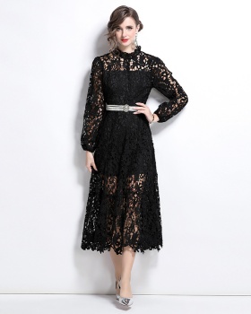 Vacation crochet lace long dress hollow France style dress