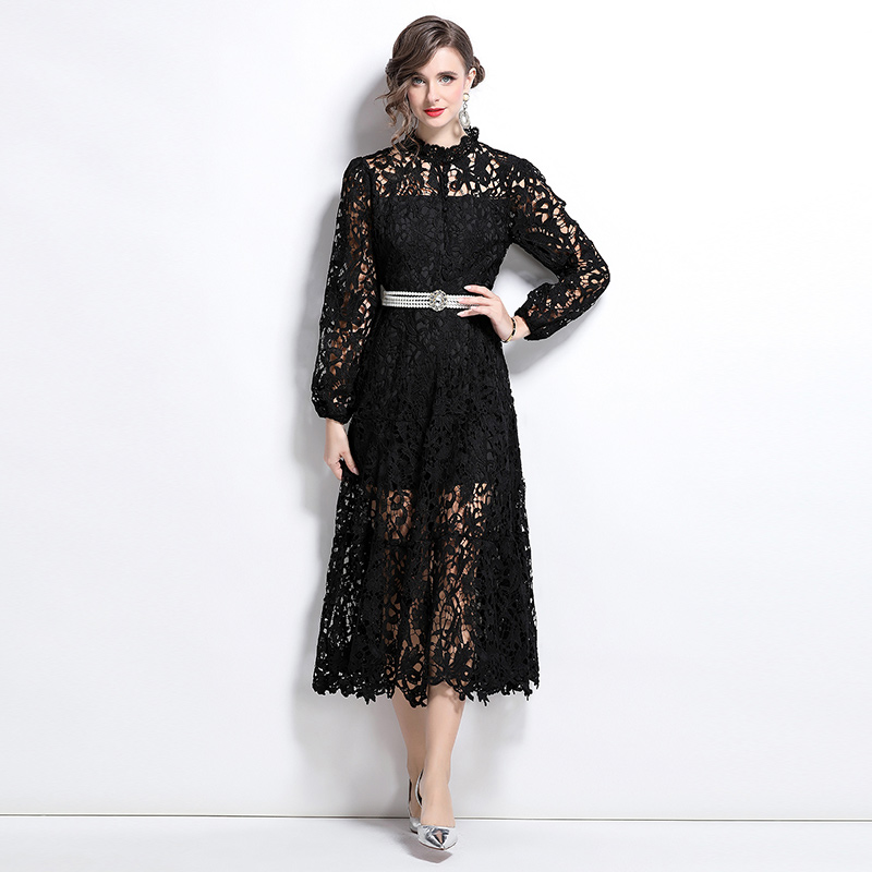 Vacation crochet lace long dress hollow France style dress