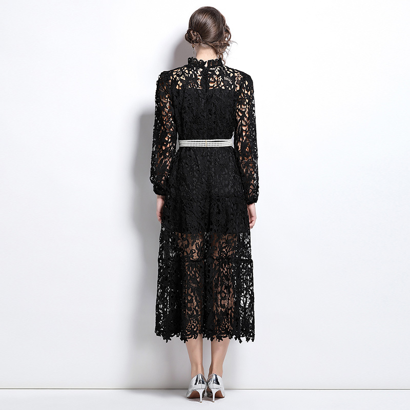 Vacation crochet lace long dress hollow France style dress