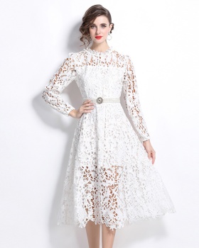 Embroidery vacation long dress crochet France style belt