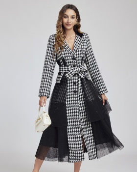 Houndstooth gauze business suit classic overcoat