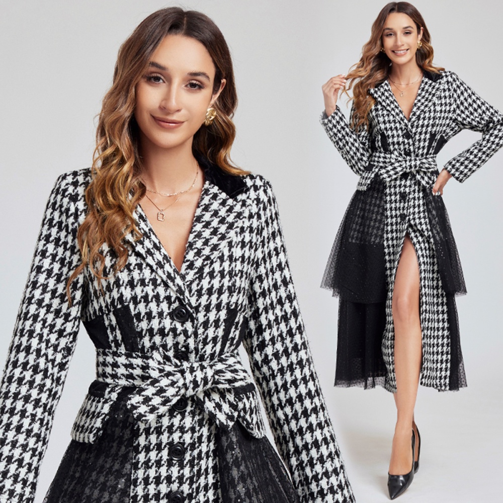 Houndstooth gauze business suit classic overcoat