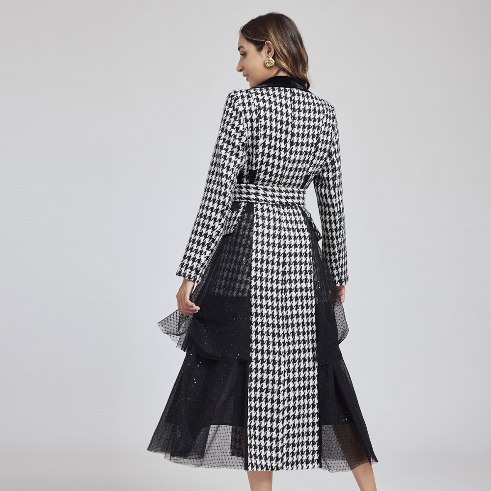 Houndstooth gauze business suit classic overcoat