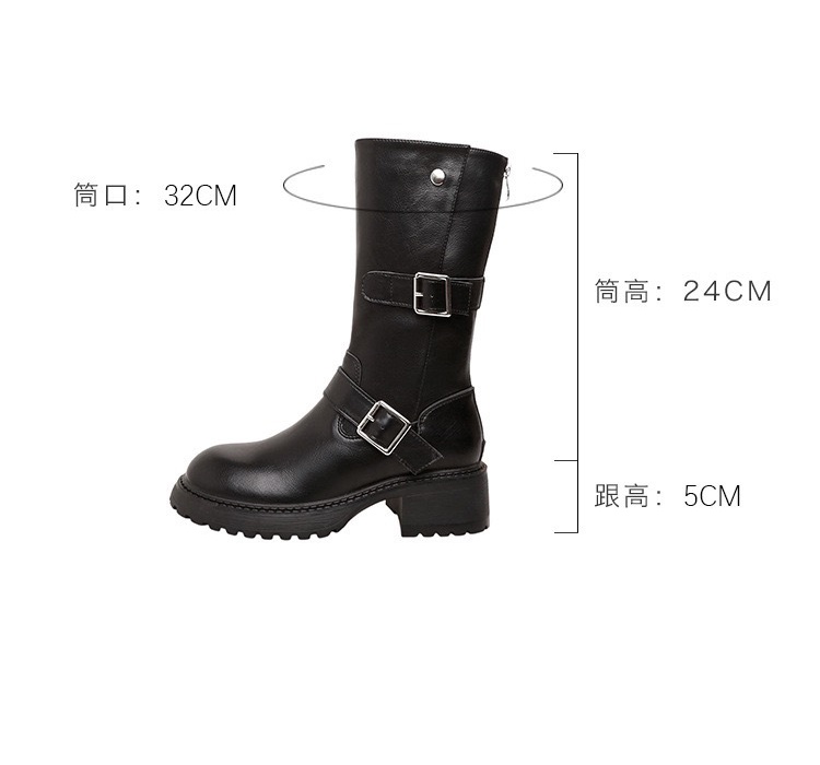 Belt buckle boots thick crust women's boots