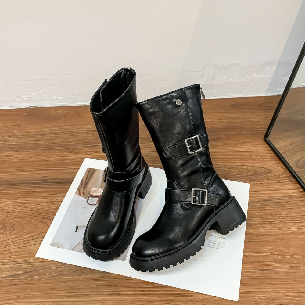 Belt buckle boots thick crust women's boots