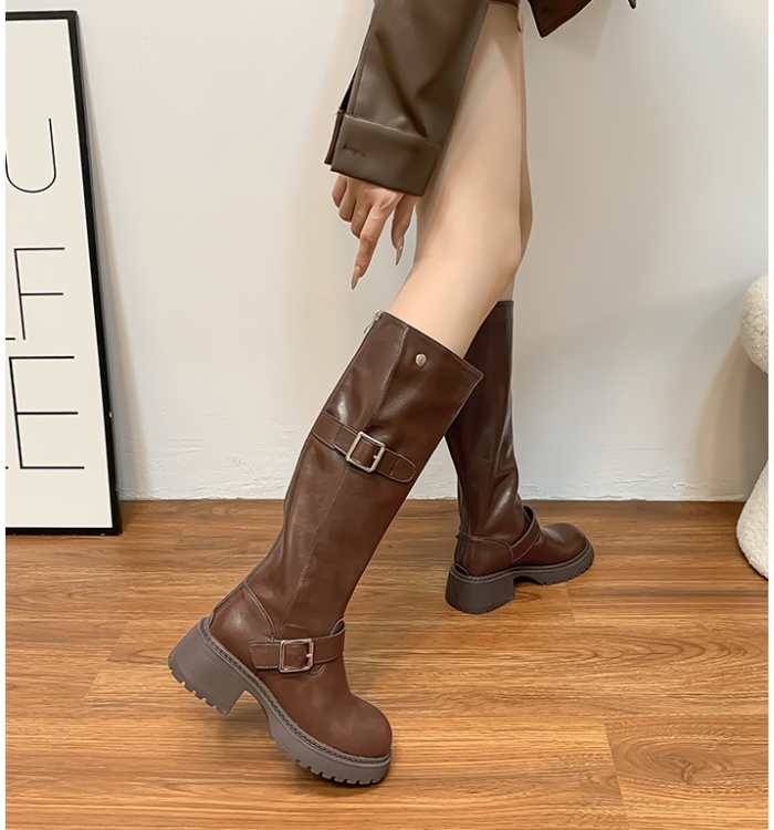 Heighten long tube belt buckle women's boots