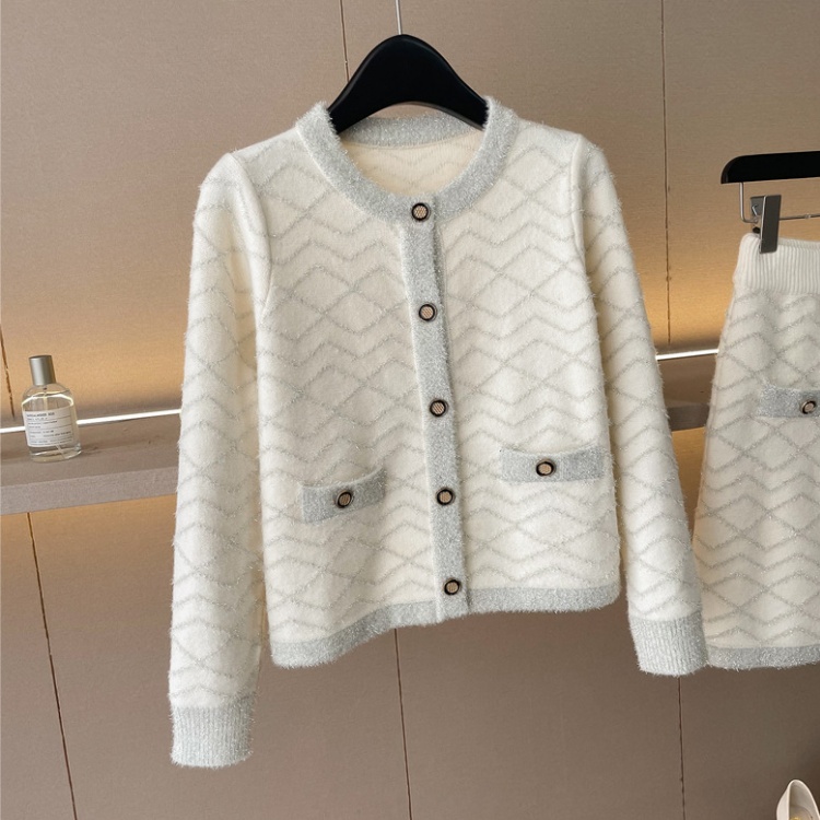 Casual autumn and winter skirt knitted cardigan 2pcs set