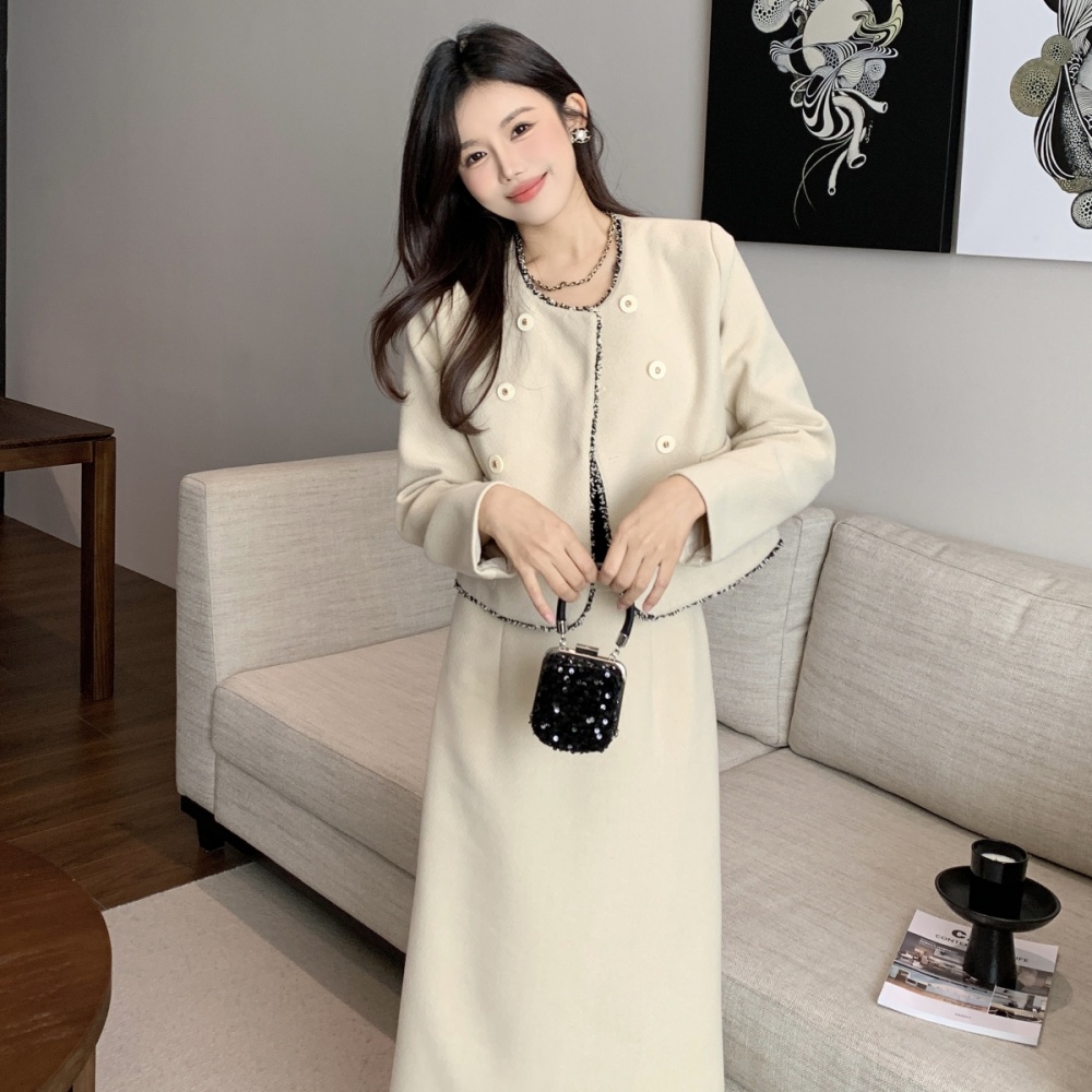 France style elegant coat winter skirt 2pcs set