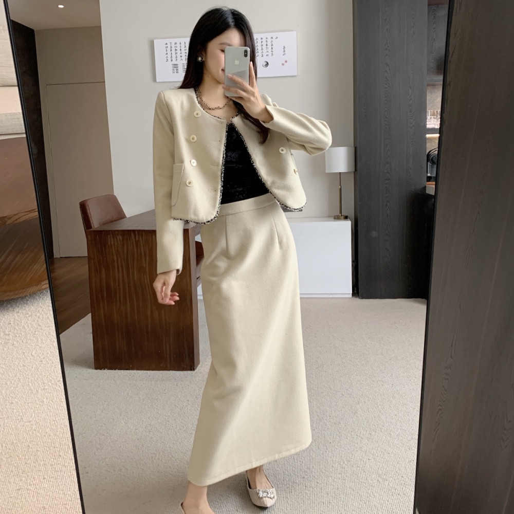 France style elegant coat winter skirt 2pcs set