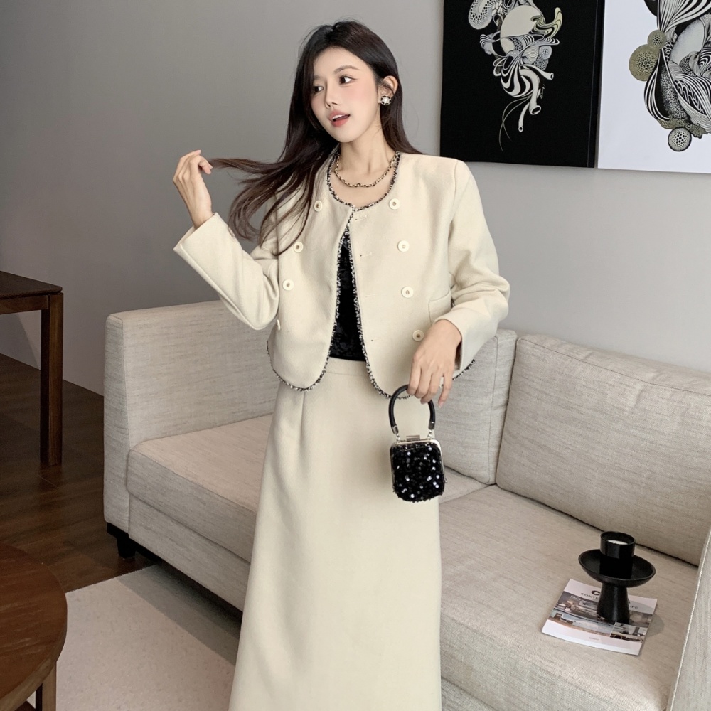 France style elegant coat winter skirt 2pcs set