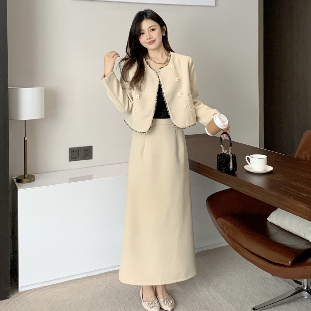 France style elegant coat winter skirt 2pcs set