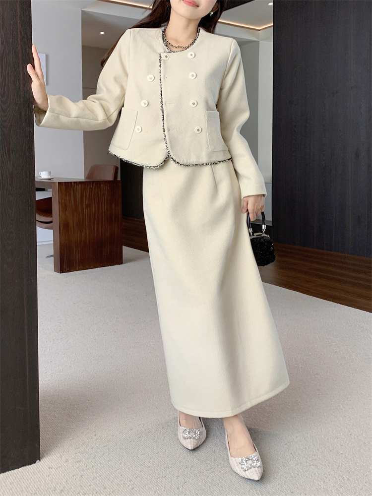 France style elegant coat winter skirt 2pcs set