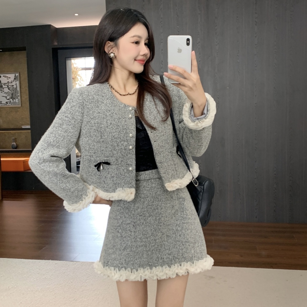 Light luxury short skirt winter skirt 2pcs set