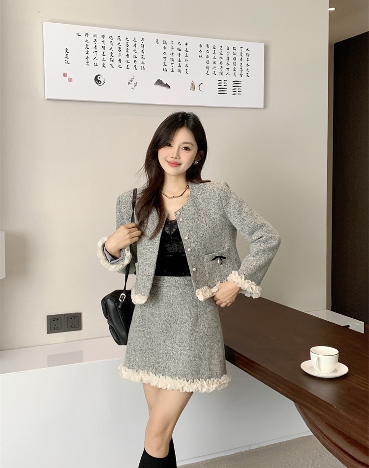 Light luxury short skirt winter skirt 2pcs set