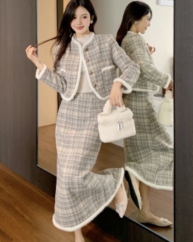 Clip cotton winter skirt ladies jacket 2pcs set