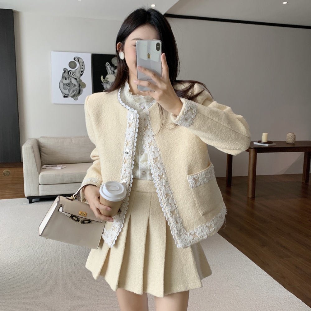 Chanelstyle clip cotton skirt winter short skirt 2pcs set