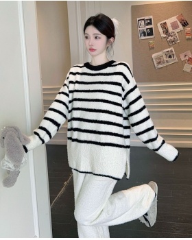 Cozy thick homewear stripe pajamas 2pcs set for women