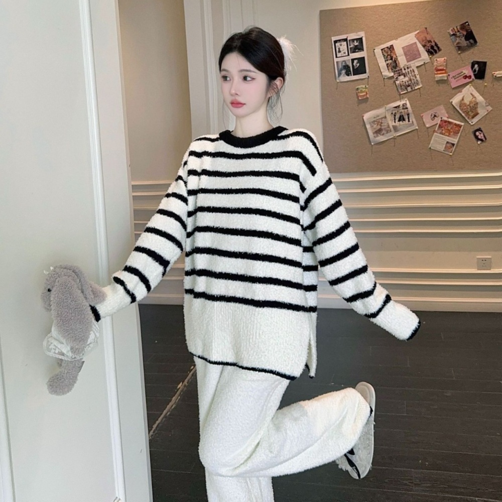 Cozy thick homewear stripe pajamas 2pcs set for women